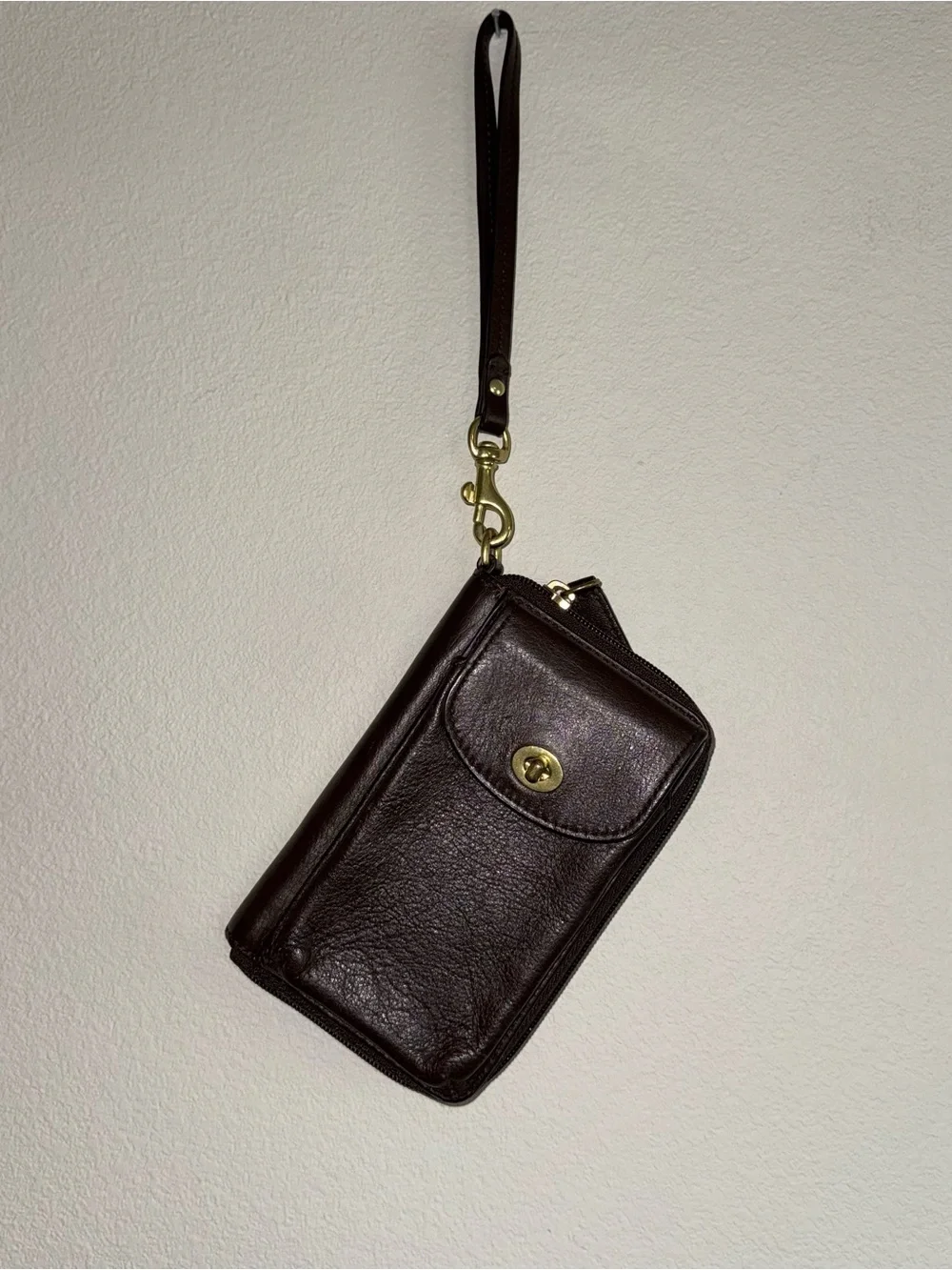 Coach Legacy Brown Leather Turnlock Zip Wristlet Wallet Y2K Brass